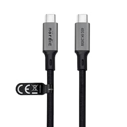 NÖRDIC 1m USB4 USB-C til C nylonflettet kabel PD3.1 240W 40G 8K60Hz 4K144Hz grå