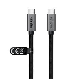 NÖRDIC 1,5 m USB 3.2 Gen 2 USB-C til C nylon flettet kabel PD3.1 240W 20G 4K60Hz grå