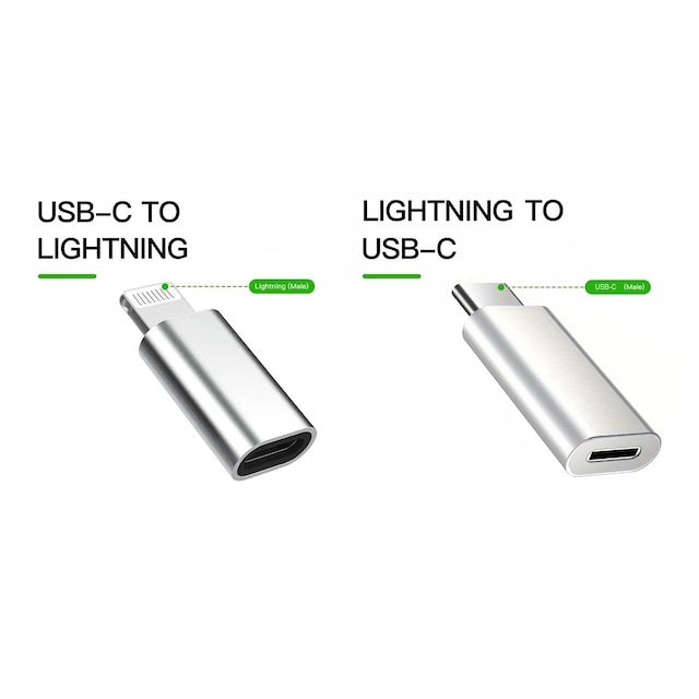 NÖRDIC 2 i 1 kit USB adapter C nødt til Lightning kvindelige og Lightning har til USB C ho (non-MFI) aluminium space Gray