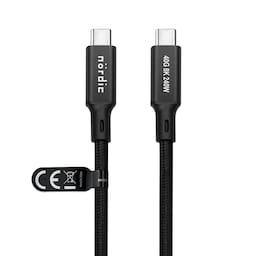 NÖRDIC 50 cm USB4 USB-C til C nylon flettet kabel PD3.1 240W 40G 8K60Hz 4K144Hz sort