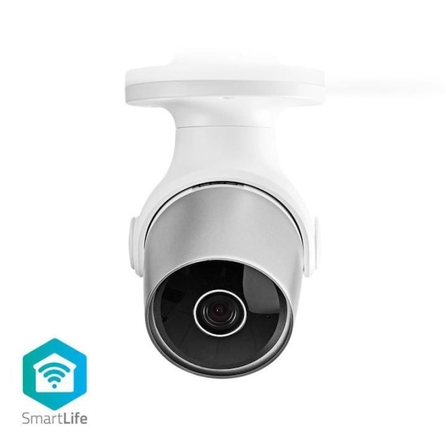 Nedis SmartLife udendørskamera | Wi-Fi | Full HD 1080p | IP65 | Cloud Storage (mulighed) / microSD (ikke inkluderet) | 12 V DC | Med bevægelsessensor | Nattesyn | Hvid / Sølv