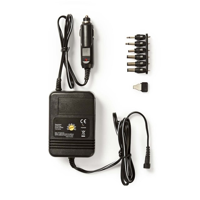 Nedis Universal DC Power Adapter | Biladapter | 24 W | Indgangsspænding: 12 V DC / 24 V DC | 1.5 / 3 / 4.5 / 6 / 7.5 / 9 / 12 V DC | Maksimal udgangsstrøm pr. port: 2.0 A | Sort