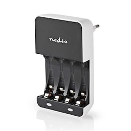 Nedis NiMH batterioplader AA / AAA | 1.2 V DC | Opladning | Euro / Type C (CEE 7/16) | Energi fra batteritype: AA / AAA | Hvid / Sort