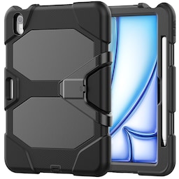 Til iPad Air 11 (2024) Cover med Skærmbeskytter og Stativ PC+Silikone - Sort