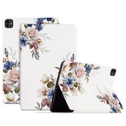 Til iPad Pro 11 (2024) Cover Flip Stativ Smart Tablet Cover - Hvid Blomsterbusk
