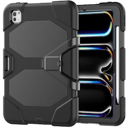 Til iPad Pro 11 (2024) Cover med Skærmbeskytter og Stativ PC+Silikone - Sort
