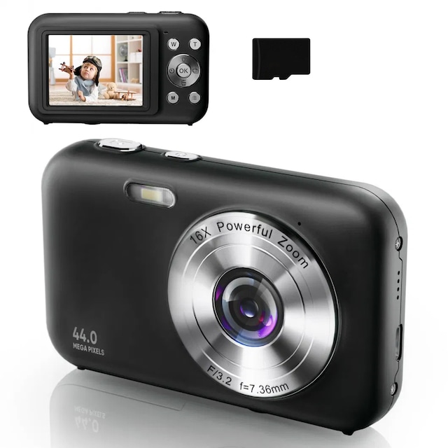 Digitalkamera 1080P 44MP 16 x zoom 2,4"" skærm, 32GB kort Sort