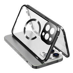 Dobbeltsidet HD-telefontaske med spænde med linsebeskytter, kompatibel med iPhone Sort iPhone 13 Pro