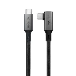 NÖRDIC vinklet 2m USB4 USB-C til C nylonflettet kabel PD3.1 240W 40G 8K60Hz 4K144Hz grå