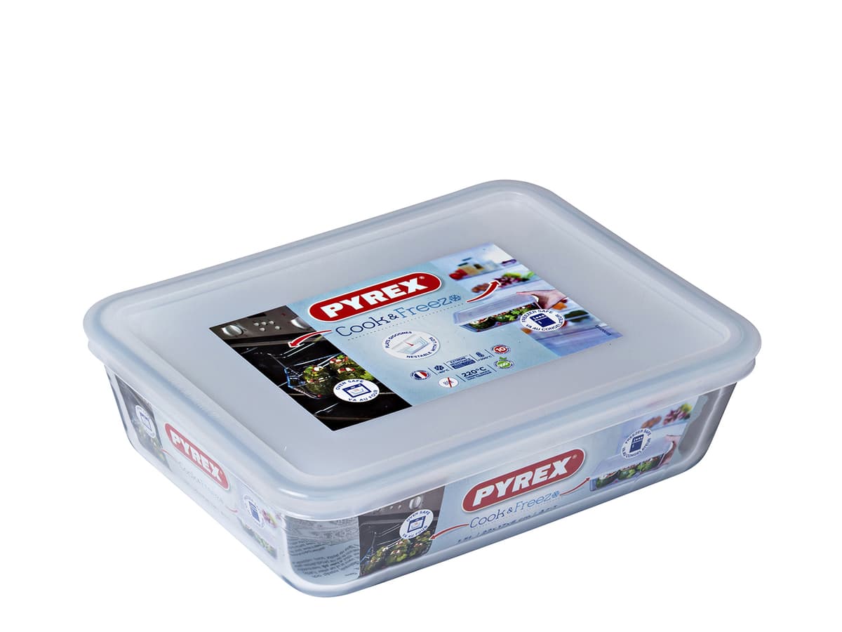 Pyrex Fad rektangulært m/låg Clear