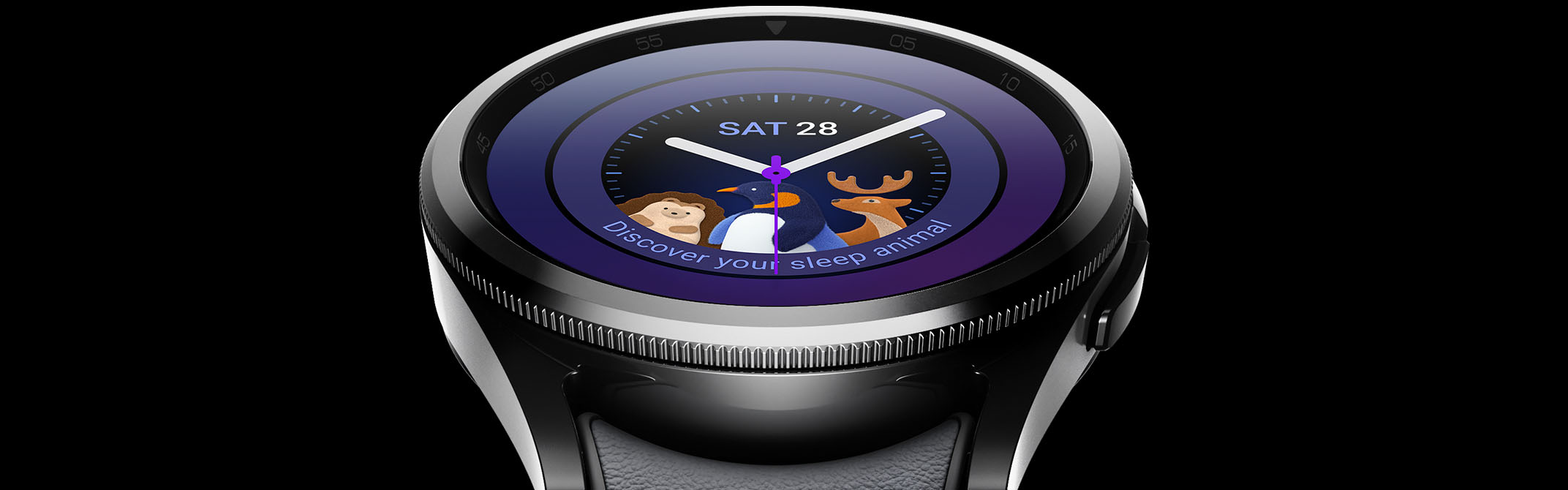 Close up af et Samsung Galaxy Watch6 med sleep assistant på skærmen