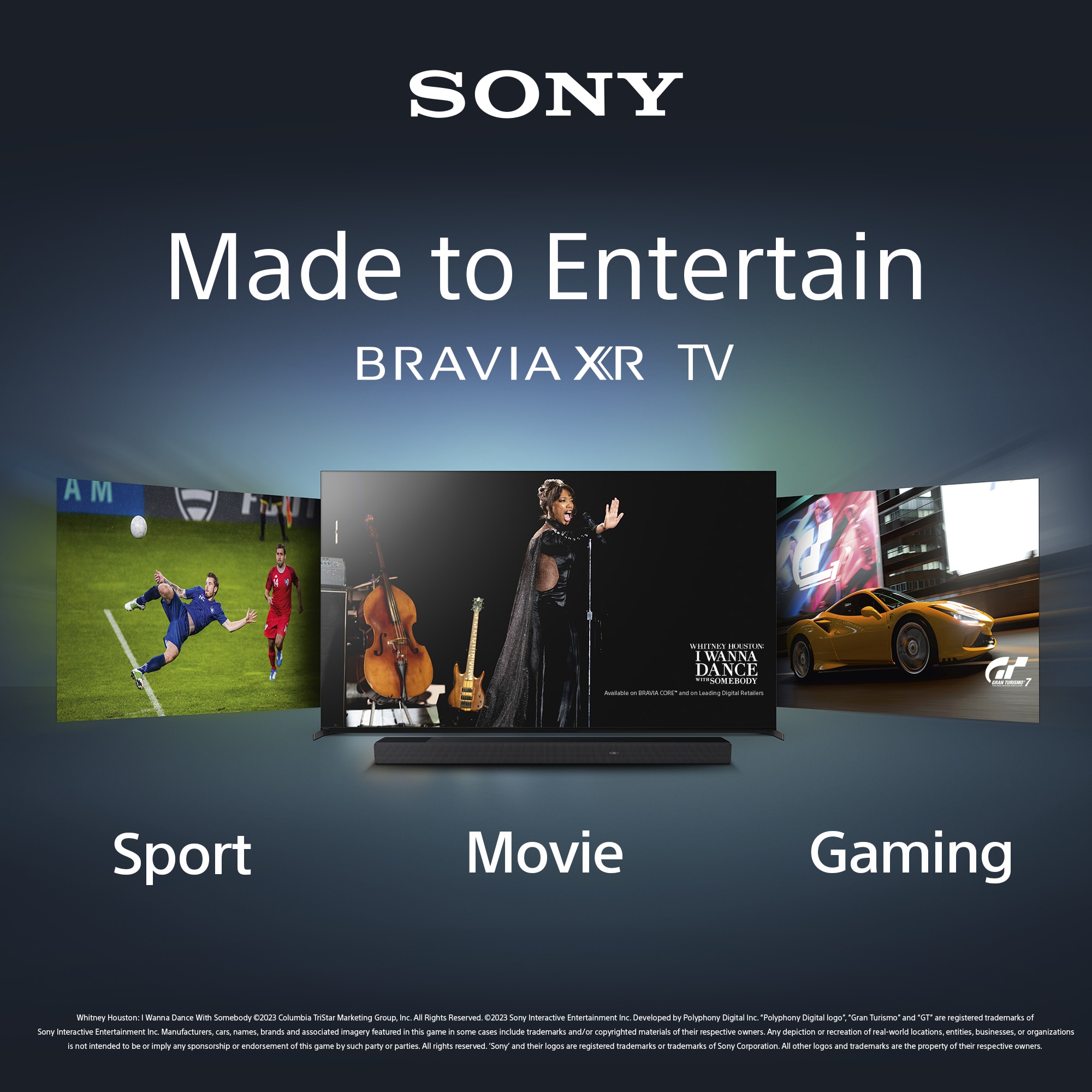 Sony - TV - Sony A95L TV og teksten "made to entertain"