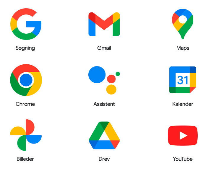 Google apps på hvid baggrund