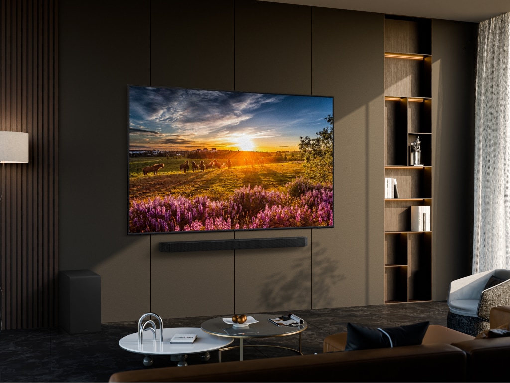 Samsung QLED TV in an apartment in a high-rise building