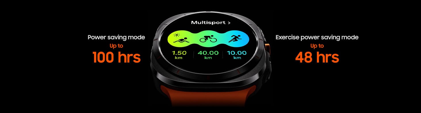 Et Galaxy Watch Ultra viser en Multisport Tile-skærm