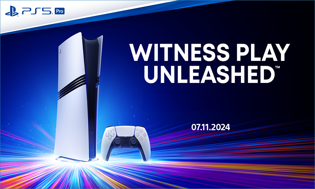 Playstation 5 Pro-banner med teksten: "Witness Play Unleashed"