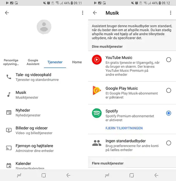 Opsætning af musik på Google Assistant