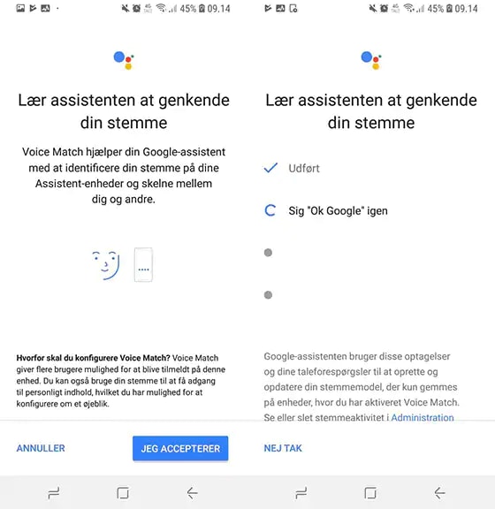 Opsætning af Google Assistant Stemmegenkendelse