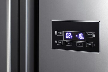 digitalt display på køleskabet, der viser temperaturen