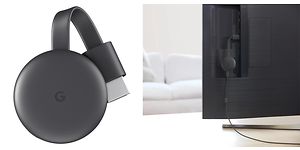 Chromecast-3.gen og bagsiden af et tv