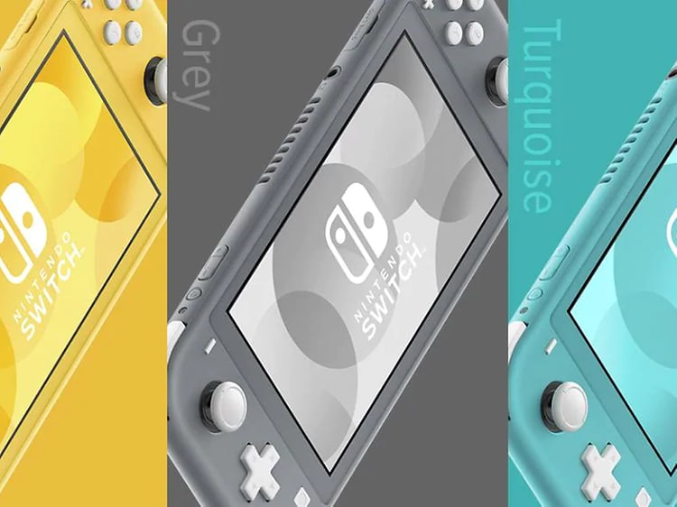 Nintendo Switch Lite - illustration af tre farver