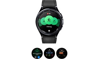 Billede af et Samsung Galaxy Watch6 med forskellige indstillinger