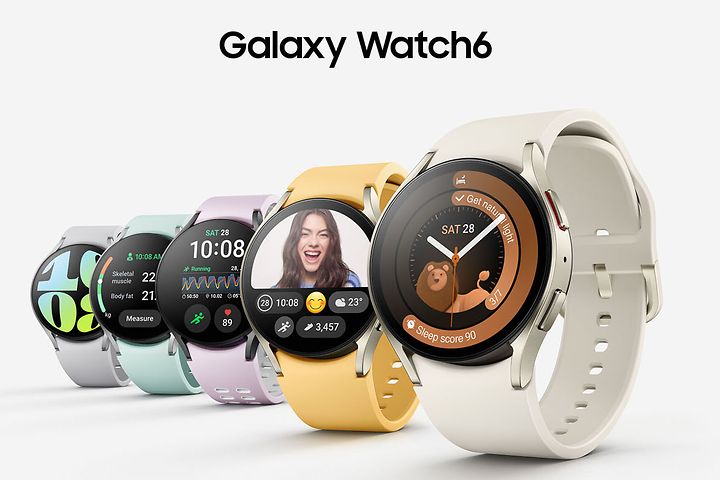 Banner med Samsung Galaxy Watch6 ure i forskellige farver