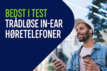 Banner med teksten bedst i test in-ear trådløse høretelefoner