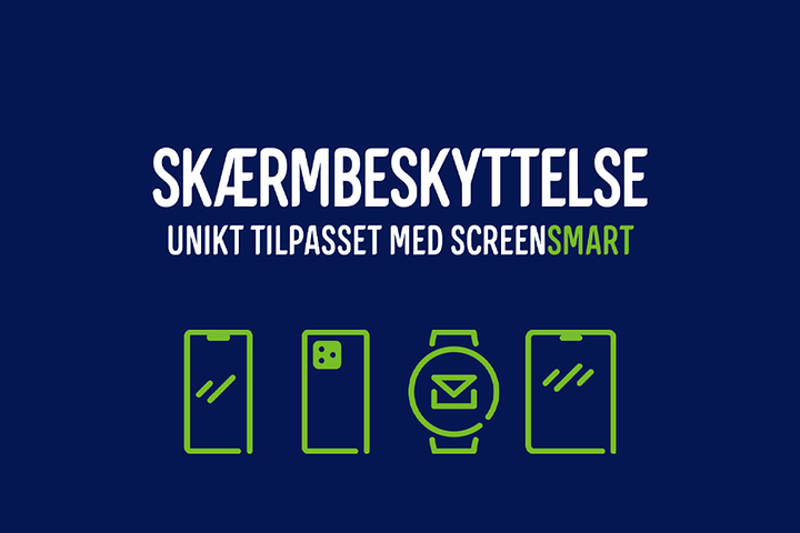 Banner med teksten Skærmbeskyttelse unikt tilpasset med screensmart