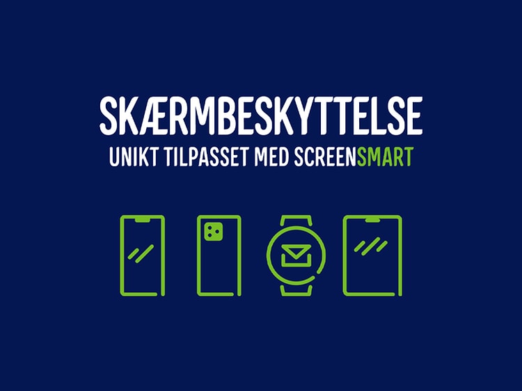 Banner med teksten Skærmbeskyttelse unikt tilpasset med screensmart