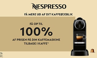 Nespresso Original og teksten Få op til 100 % af prisen på din kaffemaskine tilbage i kaffe