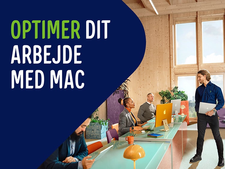 Apple elevate banner med teksten Optimer dit arbejde med Mac