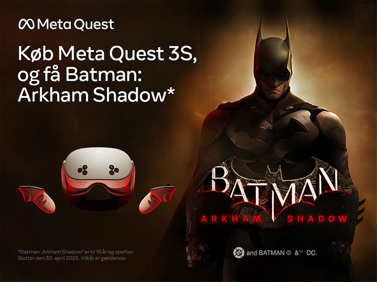 Meta Quest 3S-banner med tilbud: Få Batman: Arkham Shadow med i købet