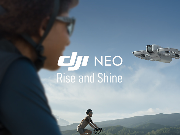 DJI Neo Drone hero banner og teksten Rise and Shine