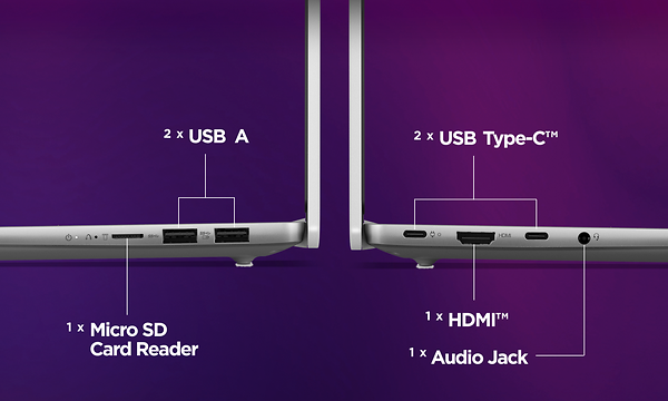 Specifikationer om Lenovo IdeaPad Slim 5x bærbar - USB-C, USB-A, HDMI og en Micro SD-kortlæser